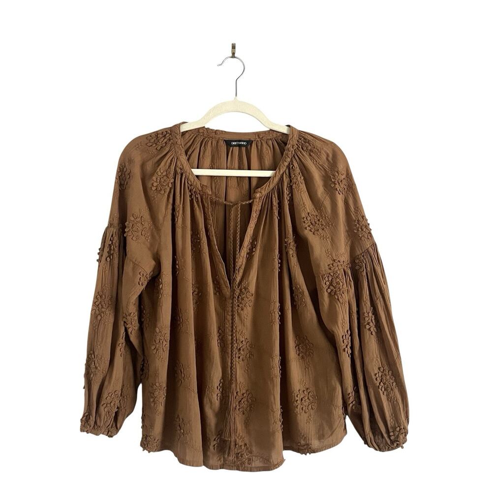 Driftwood Peasant blouse with tassel brown size Small boho chic festival Western - Picture 3 of 9